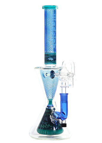 Illadelph Blue Reticello HourGlass Recycler with worked collins and Wu-banger