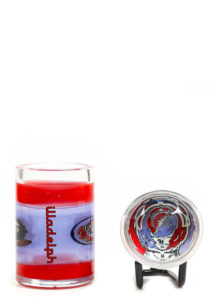 (#7) Illadelph x Strobel Grateful Dead Millies over Red and Blue Satin with Faceted Jar top